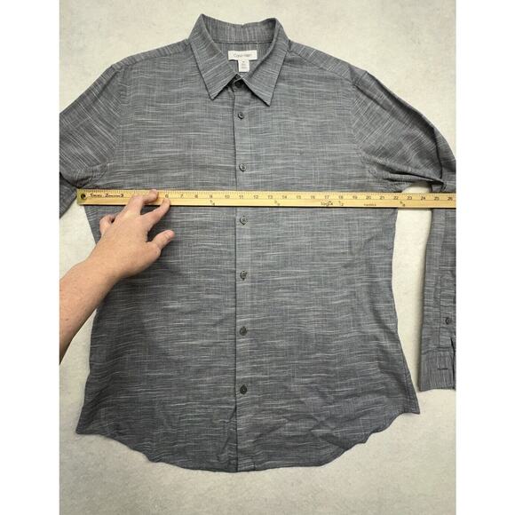 CALVIN KLEIN Mens Dress Shirt Size Large‎ Gray White Button Up Logo CK - Picture 5 of 8